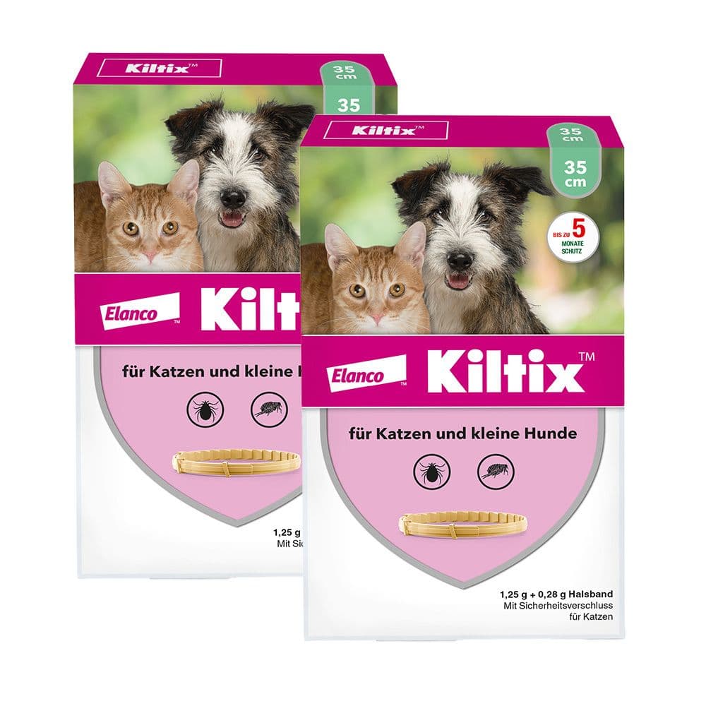 Kiltix Halsband für Katzen und kleine Hunde gegen Zecken Flöhe, bis zu 5 Monate Wirkung, Länge ca. 35 cm 2x1 St