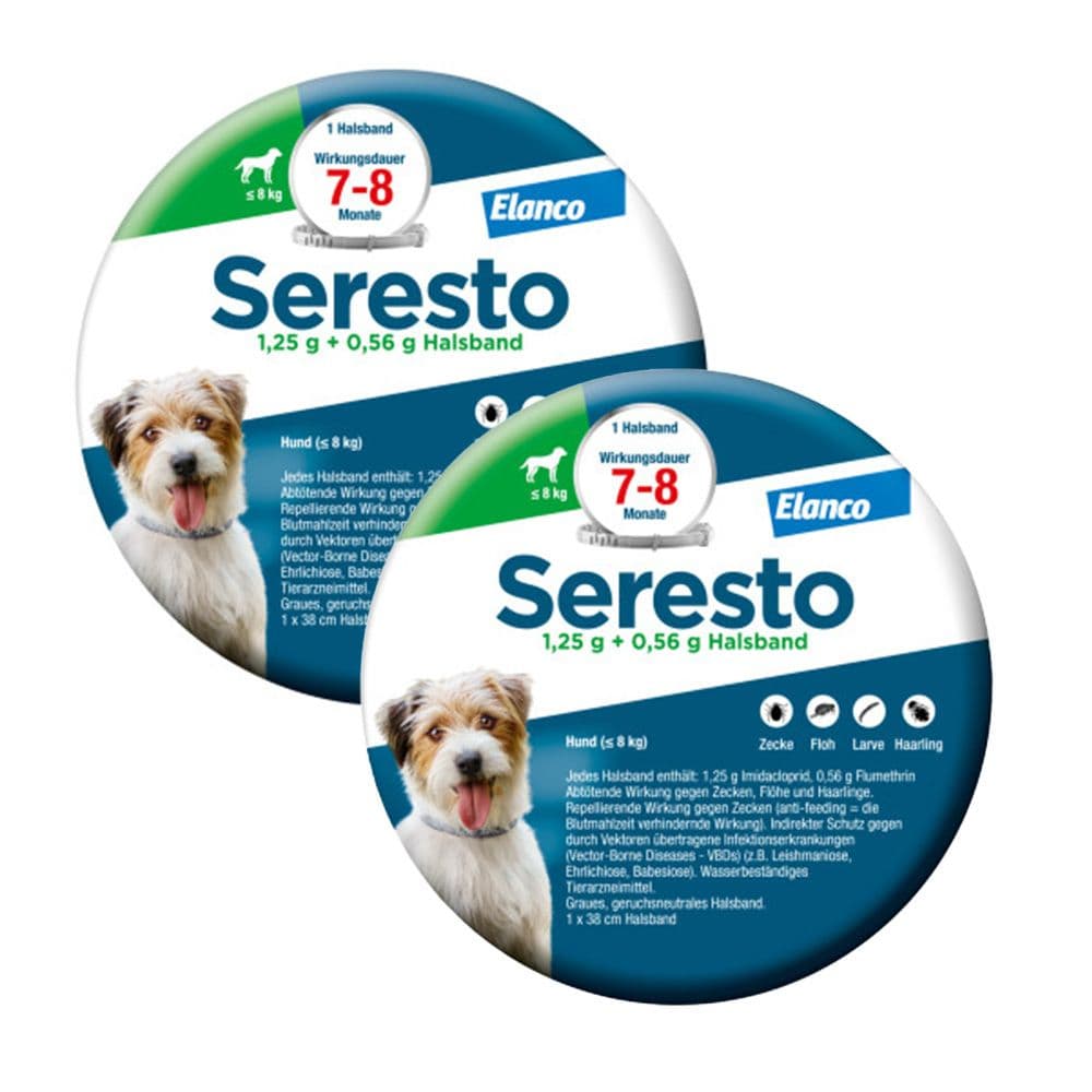 Seresto Halsband für kleine Hunde bis 8 kg gegen Zecken und Flöhe, wirkt abtötend repellierend zu Monate 2x1 St