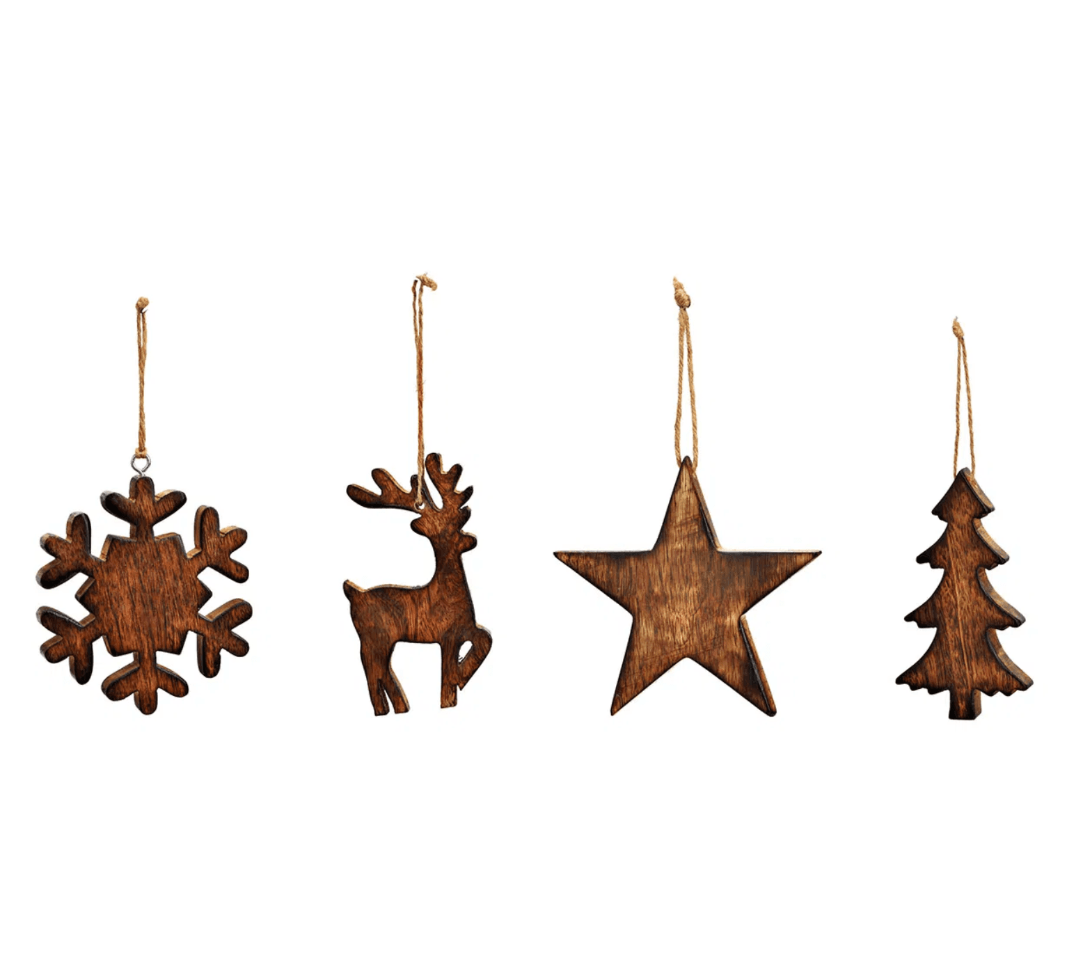 Mr Beam Weihnachtsanhänger (Stern/Baum/Hirsch/Schneeflocke), Mangoholz, 12x12x1cm