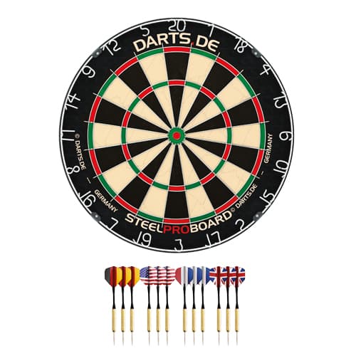 Darts.de Dartscheibe (Dartboard) - mit 12 Dartpfeilen