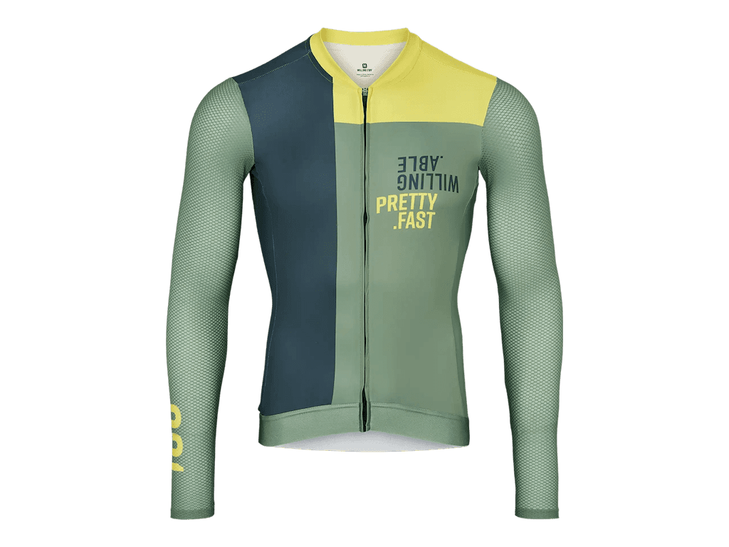 Willing Able Leafy long sleeve cycling jersey green/blue/yellow unisex