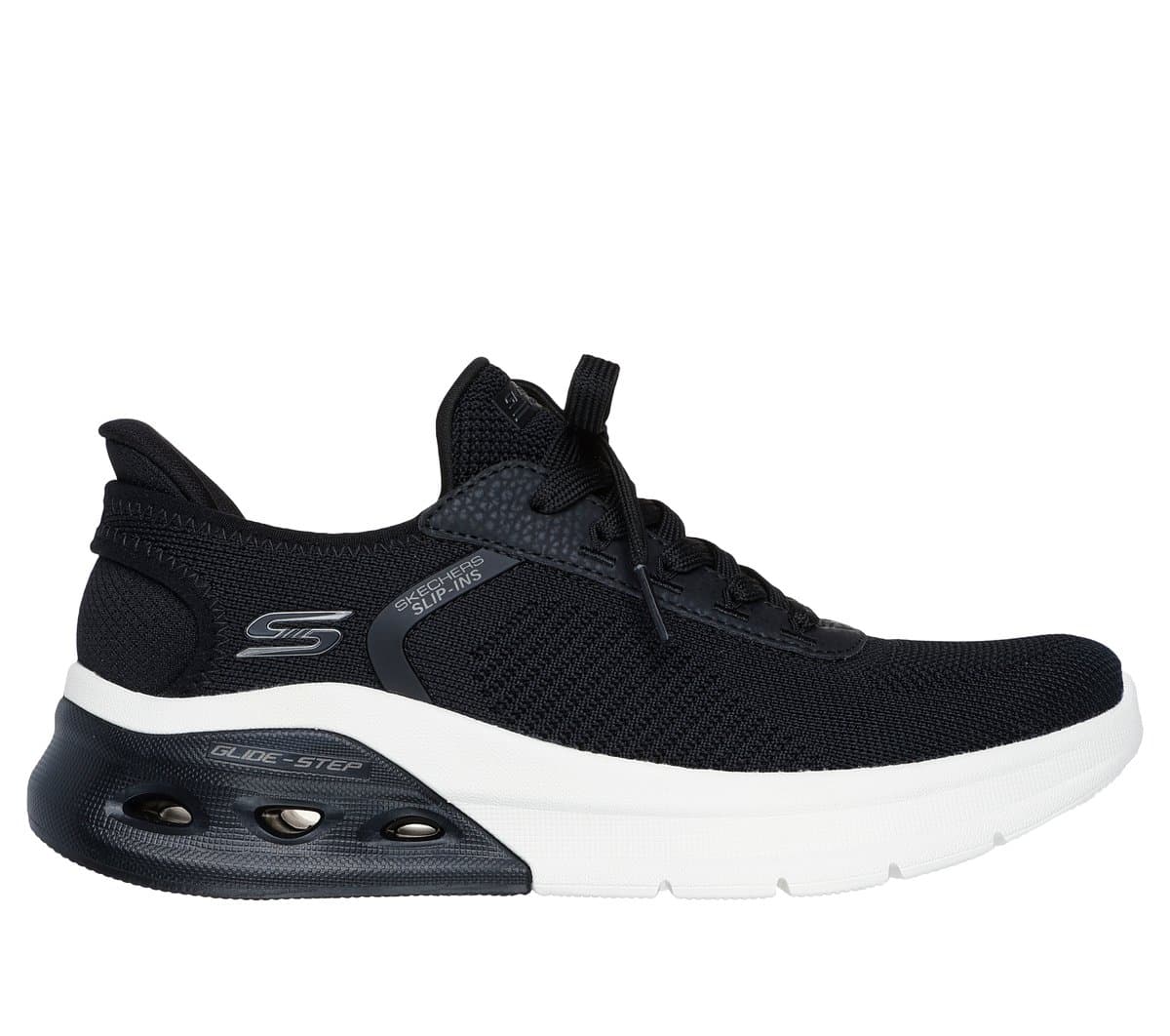 Skechers Damen Slip-ins: BOBS Sport Arc Waves 2.0 - Now It Sneaker in Schwarz, Größe 35, Waschmaschinenfest