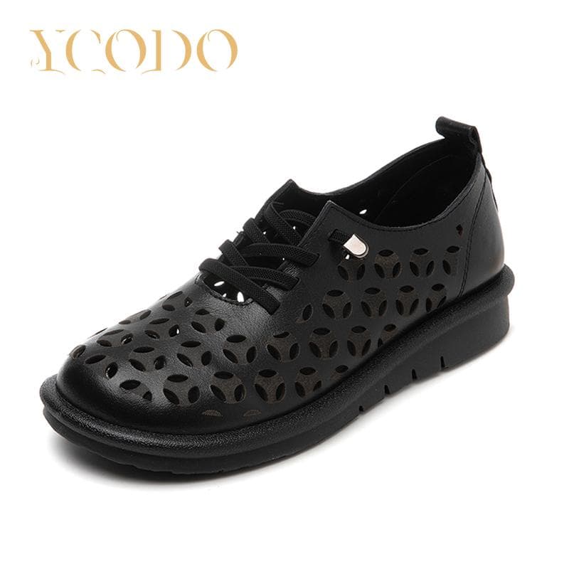 Damen-Sommer-Leder, ausgehöhlt, rutschfest, weiche Sohle, bequem, atmungsaktiv, Freizeitschuhe cm