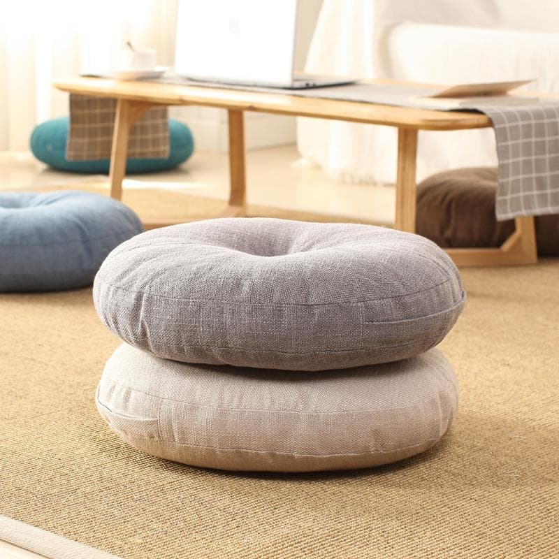 Grade an Komfort Meditationsbodenkissen - Einfarbig Rund Baumwolle Leinen Kissen Tatami Weiches Sitzkissen für Zuhause Schlafzimmer Wohnzimmer
