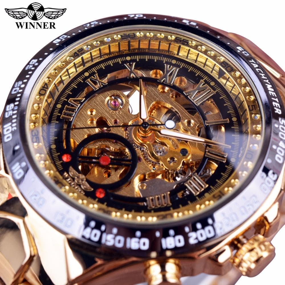 Gewinner Mechanische Sport Design Lünette Goldene Uhr Herrenuhren Top-marke Luxus Montre Homme Uhr Männer Automatische Skeleton Uhr