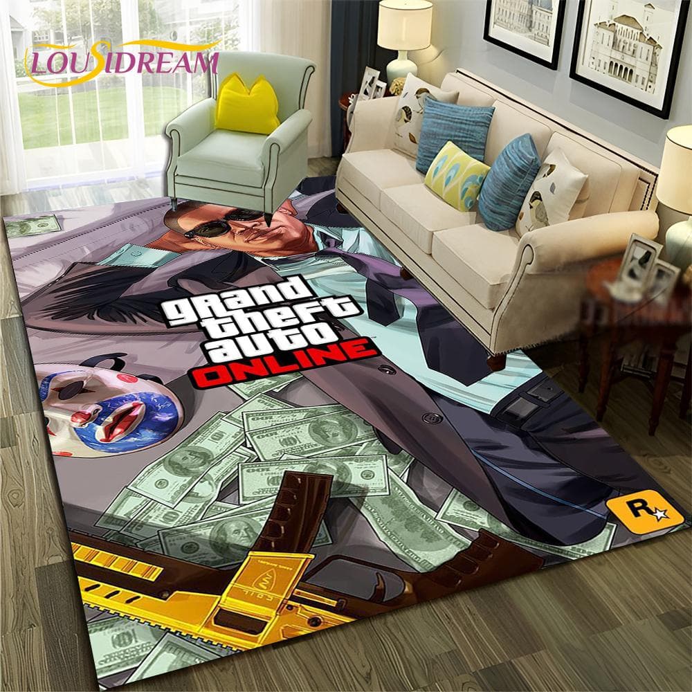 GTA 3D Spiele Grand Theft Auto Gamer Teppich Teppich für Zuhause Wohnzimmer Schlafzimmer Sofa Fußmatte Dekor, Kinderbereich Teppich Rutschfeste