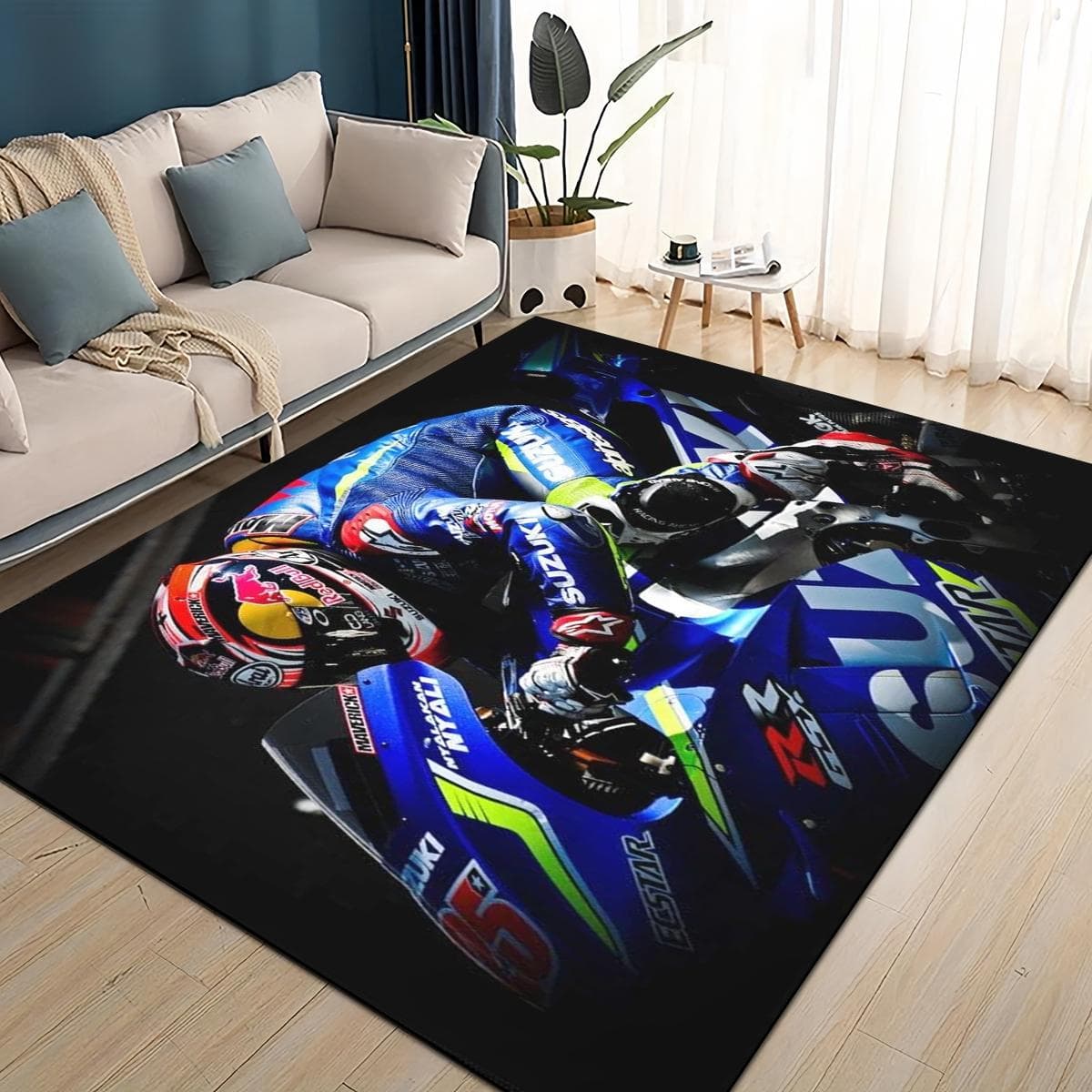 3D Rennwagen S-SUZUKI Logo Motorrad Teppich Teppich für Wohnzimmer Schlafzimmer Zuhause Sofa Dekoration, Kinder spielen Rutschfeste Bodenmatte