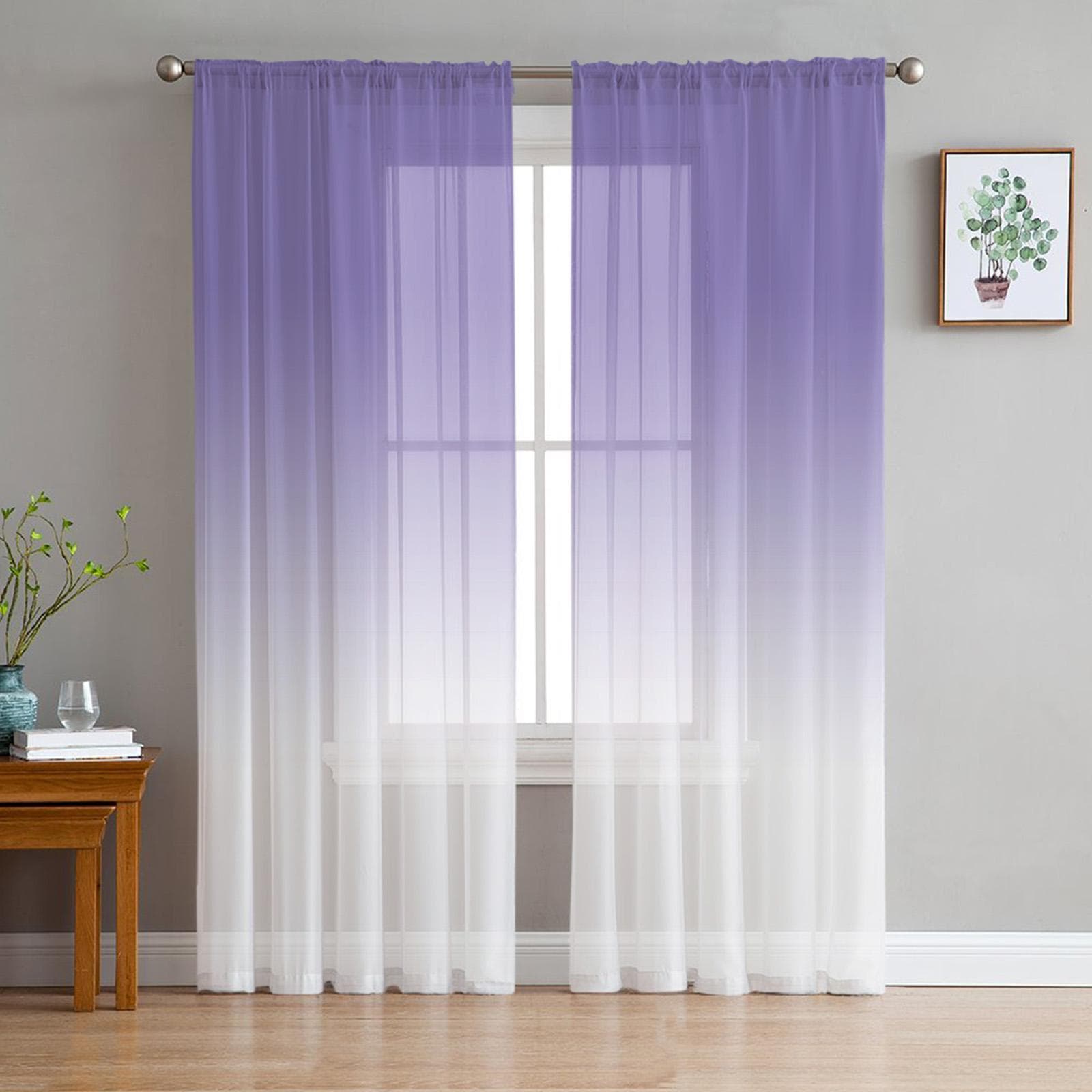 Lila Weiß Farbverlauf Transparente Fenstervorhänge für Wohnzimmer Küche Kinderzimmer Voile Hängevorhang