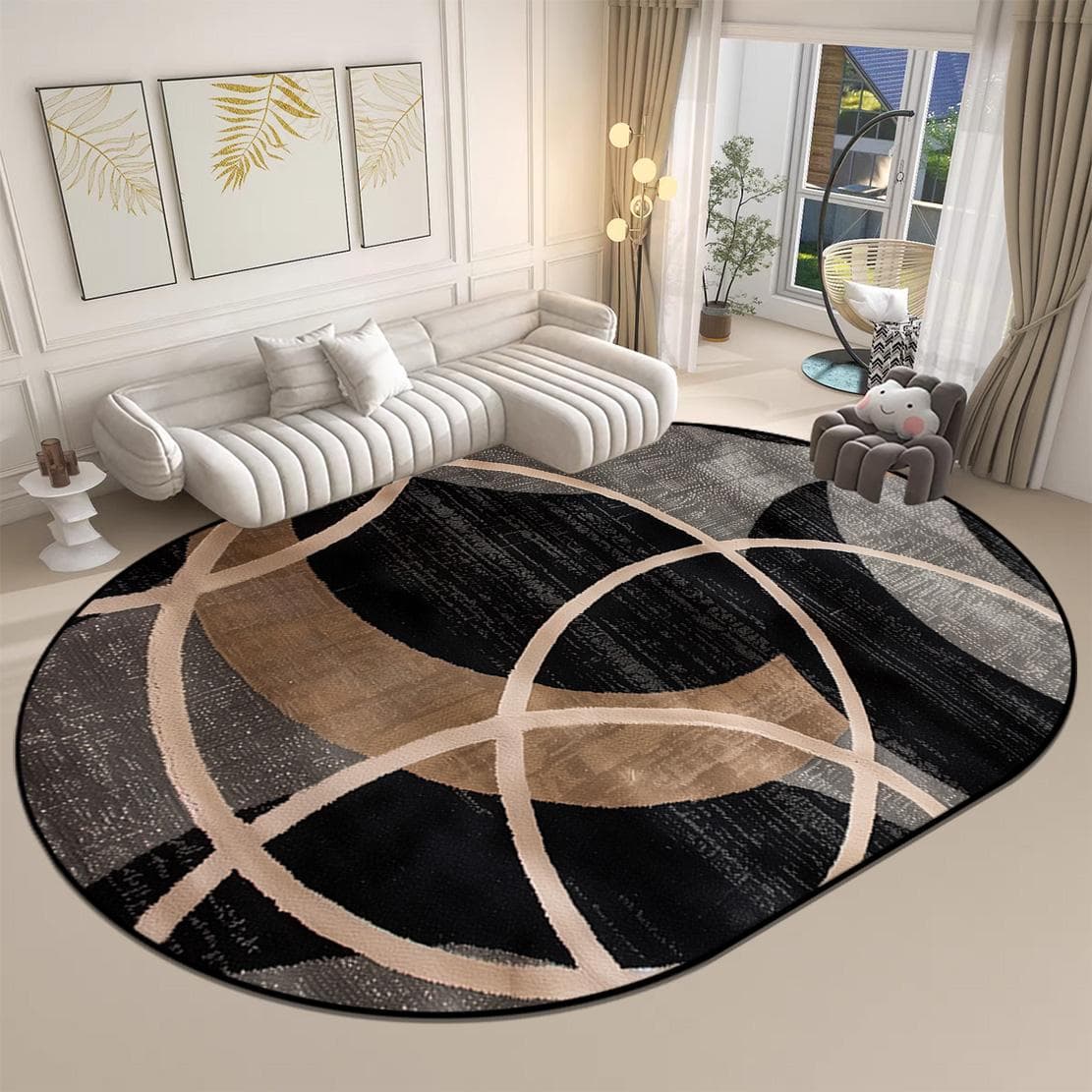Moderner Stil Ovaler Teppich für Wohnzimmer Große Größe Waschbar Couchtischmatte IG Heimdeko Rutschfeste Weiche Teppiche Anpassbar