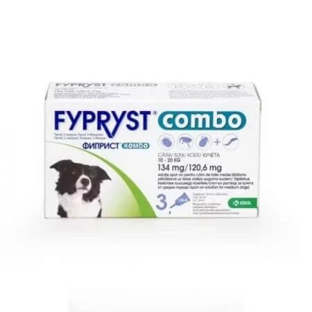 Fypryst Combo Dog M 134 mg, 3 Pipetten für mittelgroße Hunde 10-20 kg, 3 Pipetten, Krka