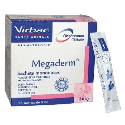 Nahrungsergänzungsmittel mit essentiellen Fettsäuren zur Verbesserung der Fellqualität bei Hunden und Katzen über 10 kg Megaderm 8 ml, 28