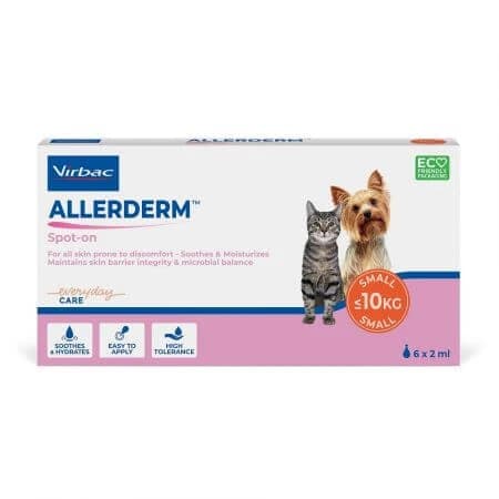 Dermatologisches Produkt für die dermale Anwendung bei Hunden und Katzen unter 10 kg Allerderm Spot On, 6 Pipetten x 2 ml, Virbac