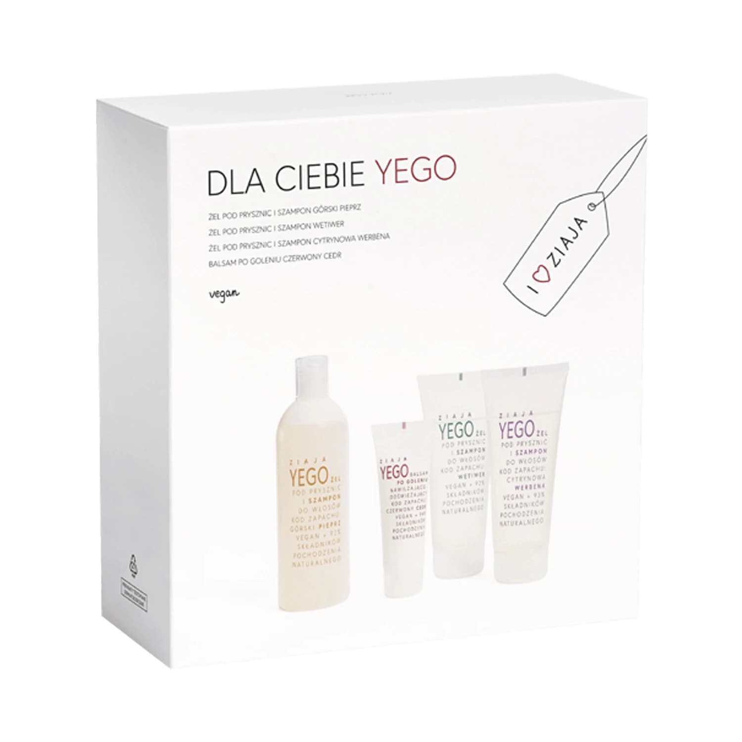 Set Ziaja Yego, Duschgel und Shampoo, 400 ml, 2 x 200 ml + Rasierbalsam, 80 ml