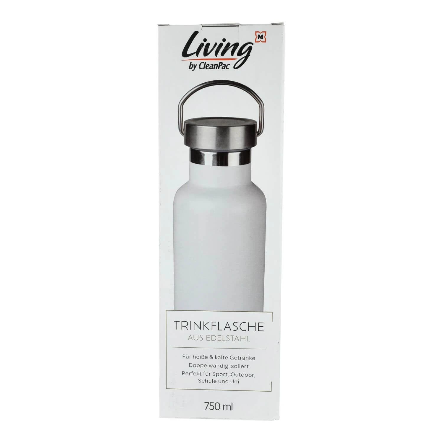 CleanPac, Edelstahlflasche, weiß, 750ml
