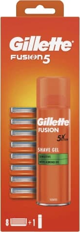 Gillette Fusion5 Rasierkopf für Männer 8 Stück + Gillette Fusion5 Ultra Sensitive 200ml 9 Stück