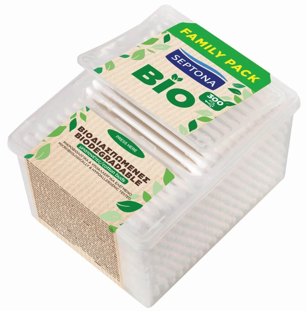 Septona Bio, biologisch abbaubare Wattestäbchen, 300 Stück