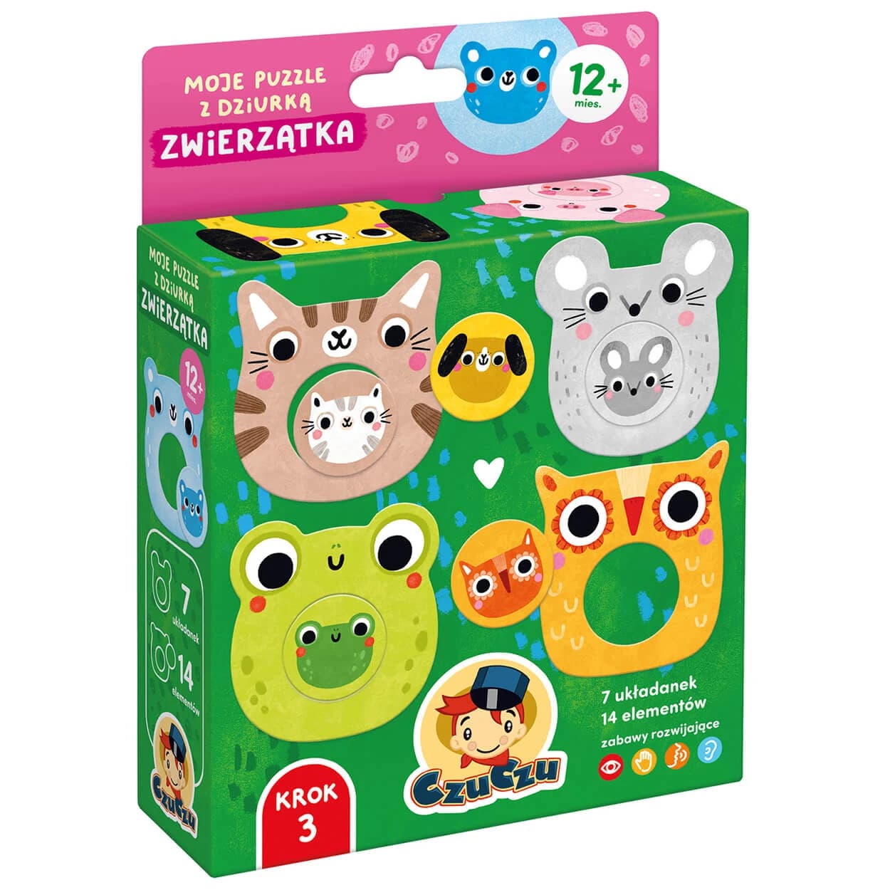 CzuCzu Tiere, Puzzles mit einem Loch für Kinder, ab 12 Monaten, 14 Teile