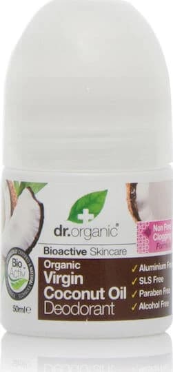 Dr.Organic Organic Virgin Coconut Oil Natives Kokosnussöl Natürliches Deodorant Roll-On Aluminiumfrei 50ml