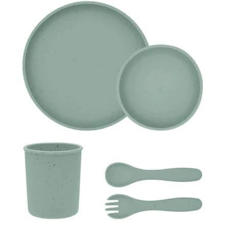 Komplettes Silikon-Babymahlzeitenset Platin, Salbei Grün, 6 Monate+, 5 Teile, Kikka Boo