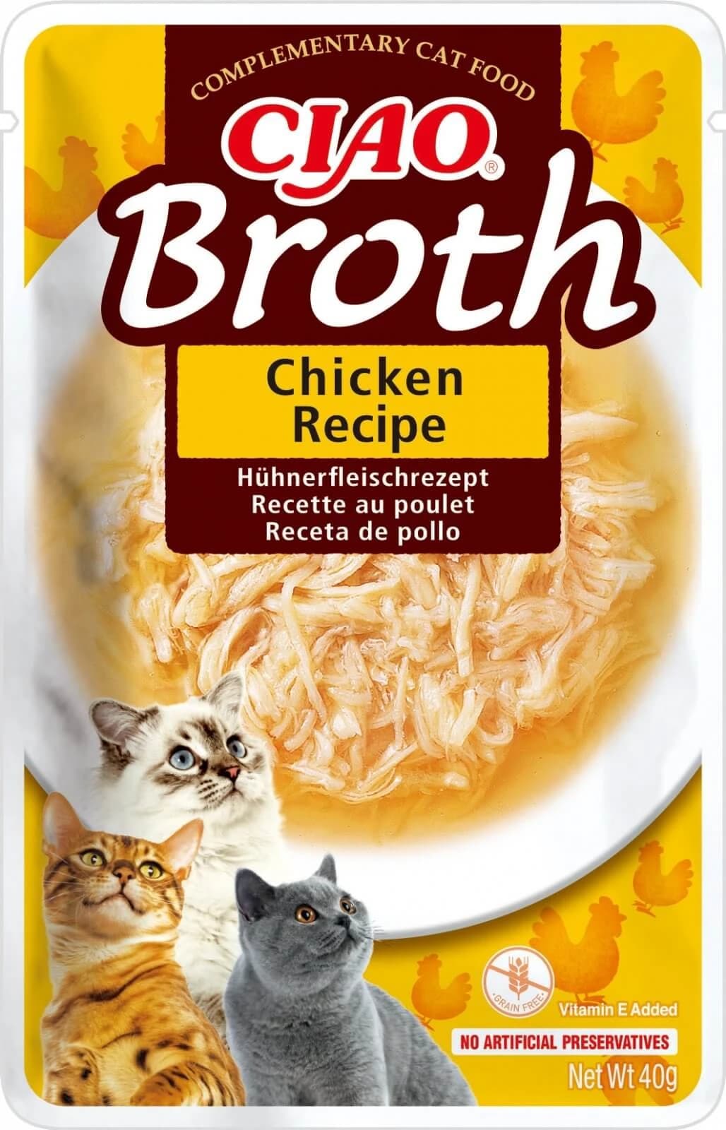 INABA Ciao Broth, Huhn, Beutel getreidefreies Nassfutter für Katzen, (in Suppe), 40g