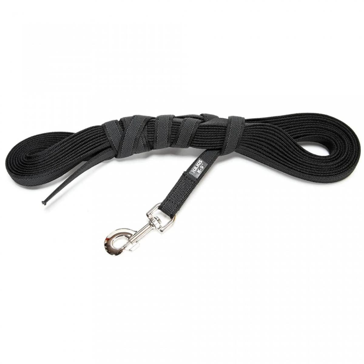 JULIUS-K9 Color & Gray, rutschfeste Leine mit Griff für Hunde, 50kg, Textil, Band, 14mm x 5m, schwarz