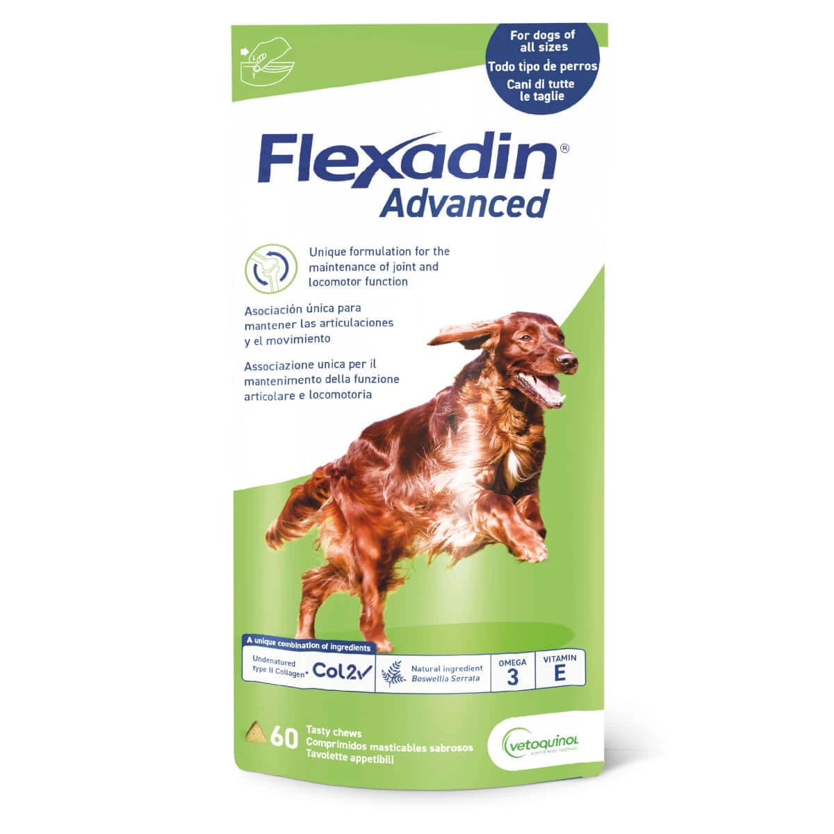 VETOQUINOL Flexadin Advanced , S-XL, Gelenksystemergänzung für Hunde, Beutel, 60 Kautabletten