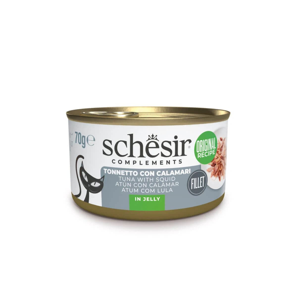 SCHESIR Complementary In Jelly, Thunfisch und Tintenfisch, Katzennassfutter in Dosen, (in Aspik), 70g