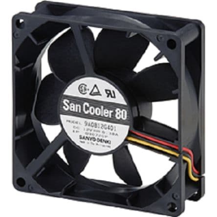 Sanyo Denki San Ace 80(9s) Axiallüfter, Kugel, 12V dc / 2.76 W 0.23 A, 3400 U/min, 1.12 m³/min 80 mm 80mm 25 mm