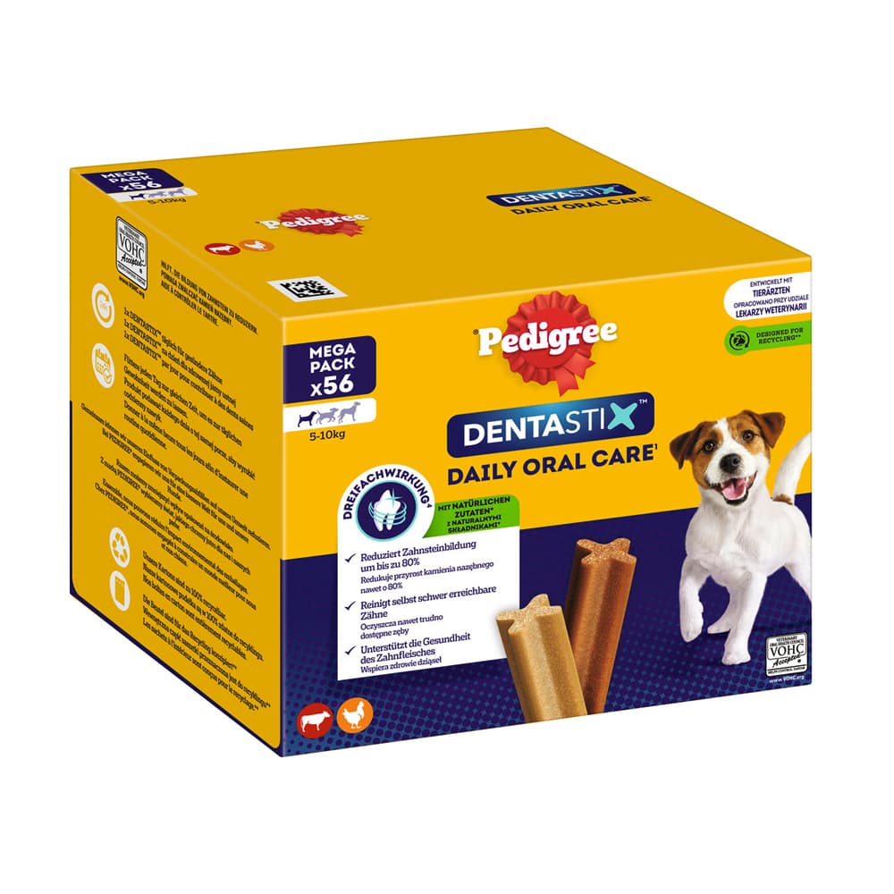 Zahnpflege-Snack: Pedigree Dentastix für kleine Hunde (5-10 kg) - Multipack: 56 Stück (880 g)