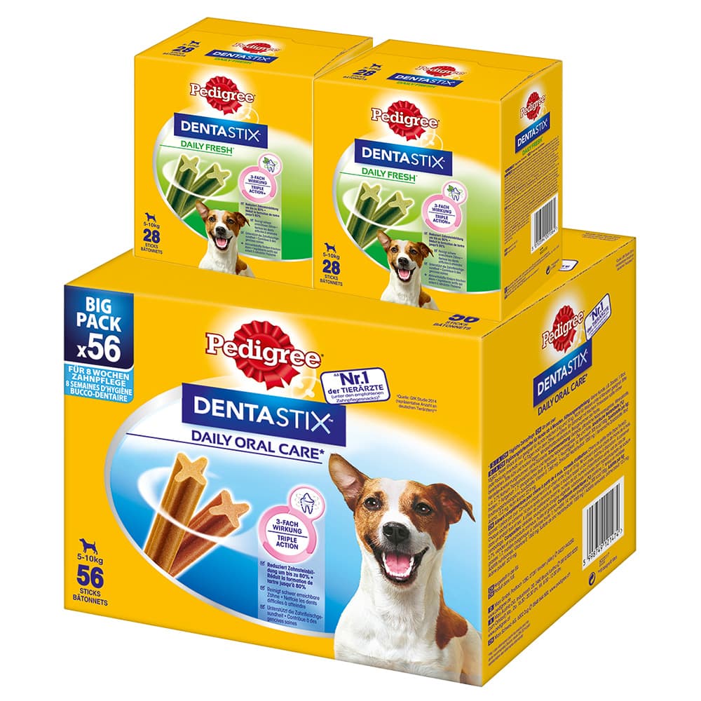 112 x Pedigree Dentastix Tägliche Zahnpflege/ Fresh Tägliche Frische - Dentastix x 56 + Dentastix Fresh x 56 - für kleine Hunde (5-10 kg)