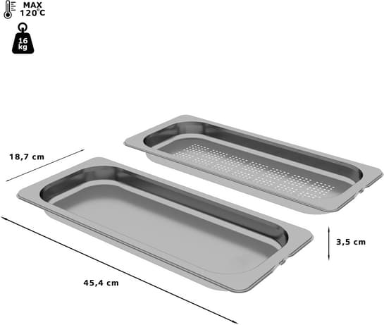 BOSCH 2 Dampfbehälter(gelocht/ungelocht) 35 x 454 x 187 mm Edelstahl, spülmaschinengeeignet HEZ66D52