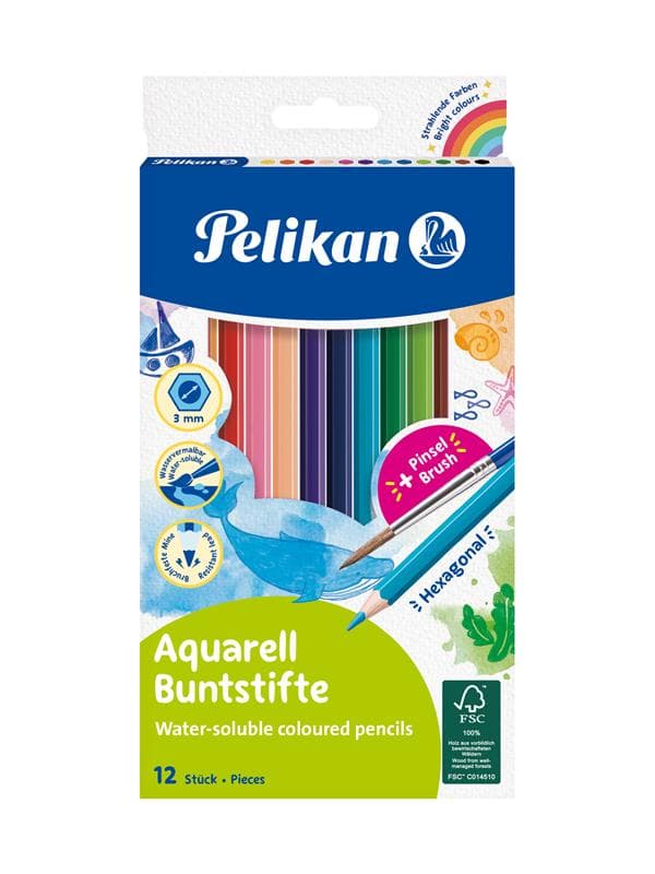 Pelikan Aquarell-Buntstifte Set inkl. Haarpinsel, 12 Farben