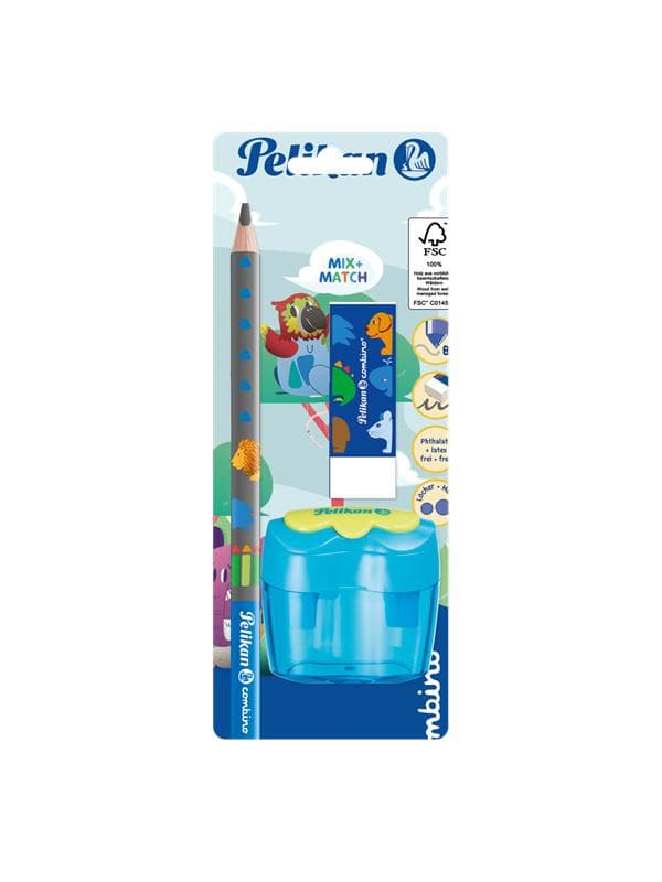 Pelikan combino® Set mit Schreiblernbleistift, Radiergummi und Anspitzer, farbig sortiert