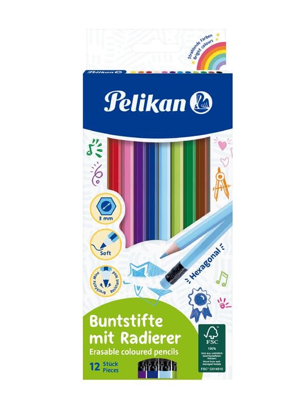 Pelikan Buntst./12 radierbar, sechskant,FSC