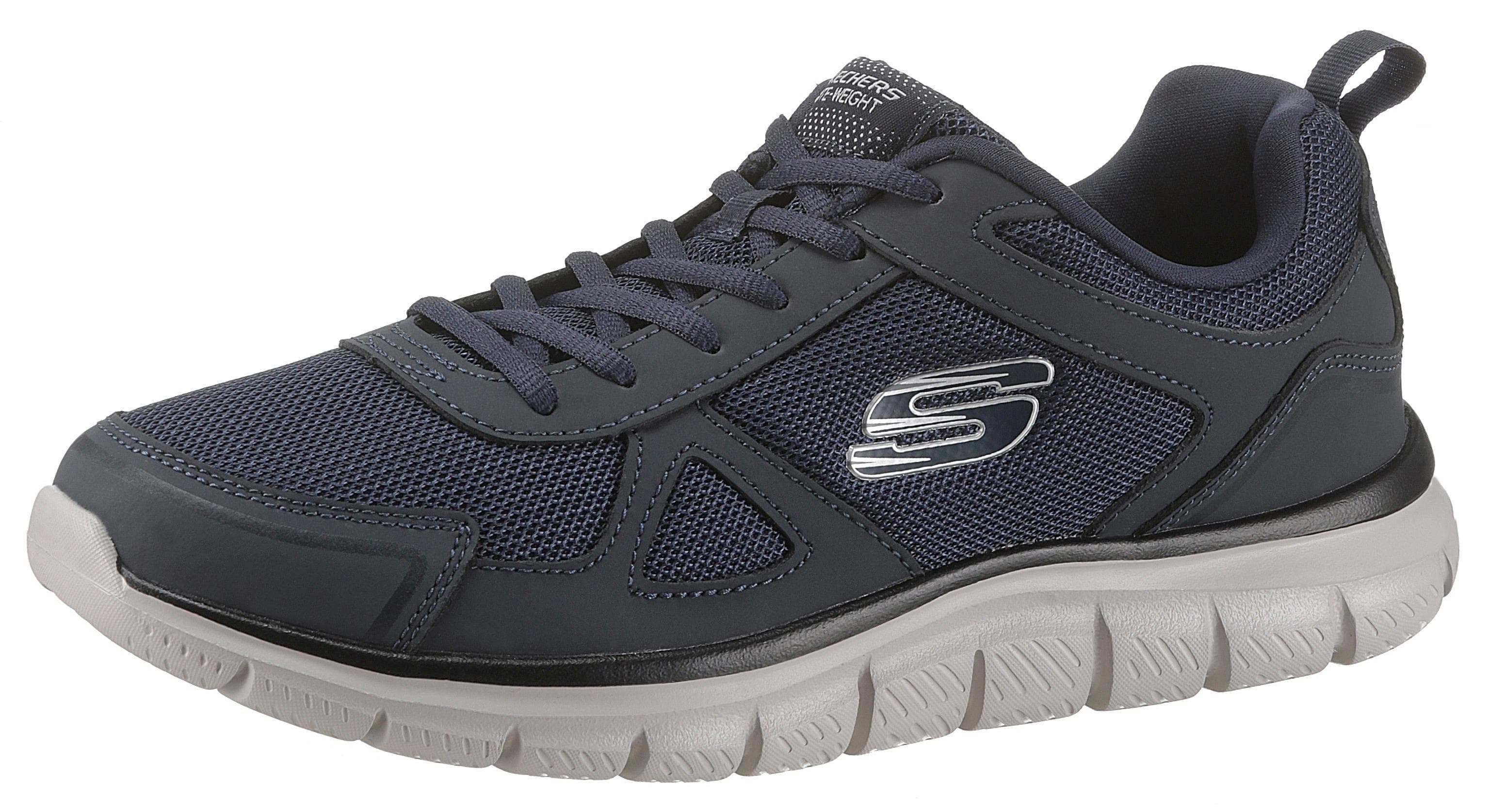 Sneaker SKECHERS "Track-Scloric", Herren, Gr. 44, blau (navy), Leder, Textil, Schuhe Sneaker, Freizeitschuh, Halbschuh, Schnürschuh mit Skechers