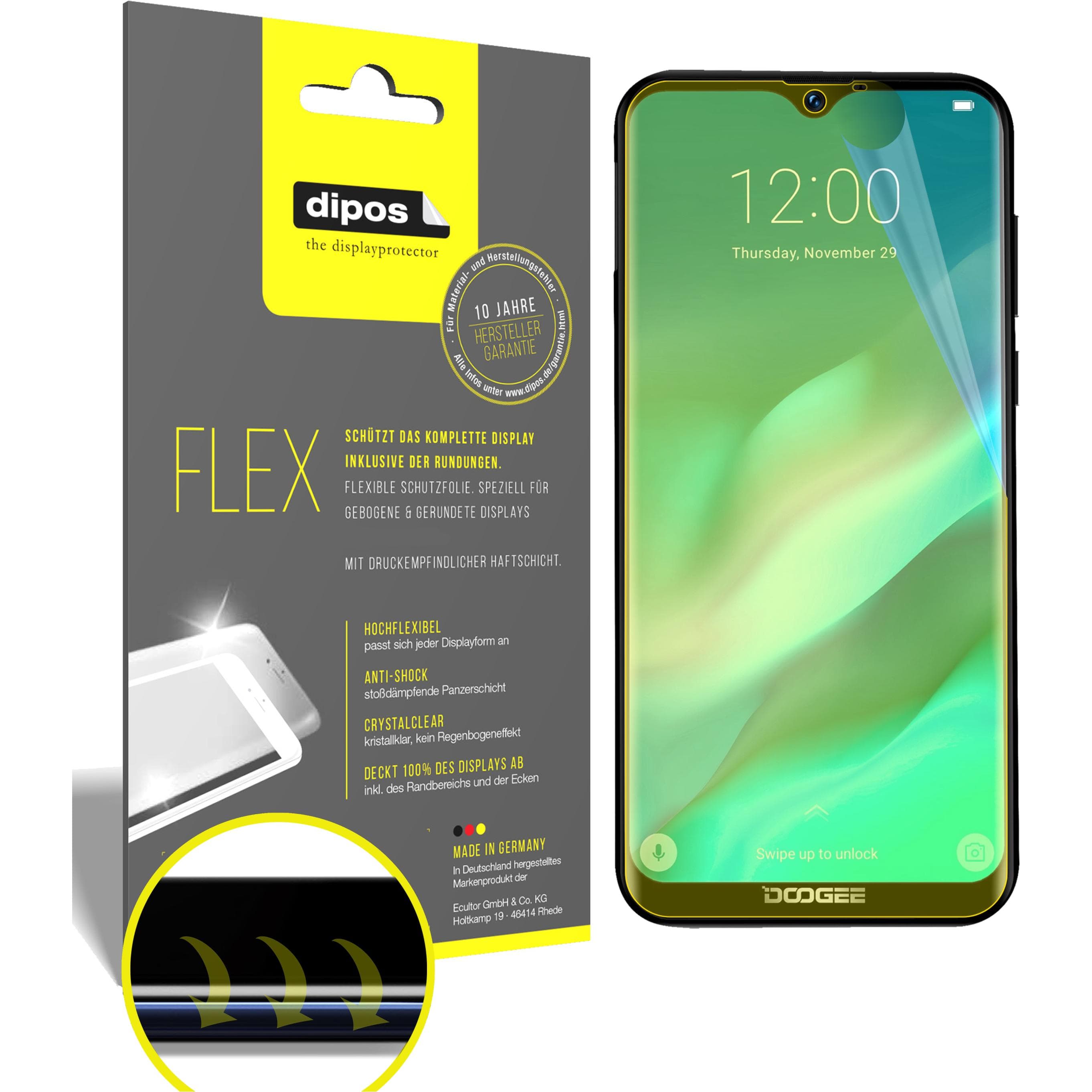 Dipos Displayschutzfolie Full-Cover 3D (2 Stk., Doogee X90L), Smartphone Schutzfolie, Transparent