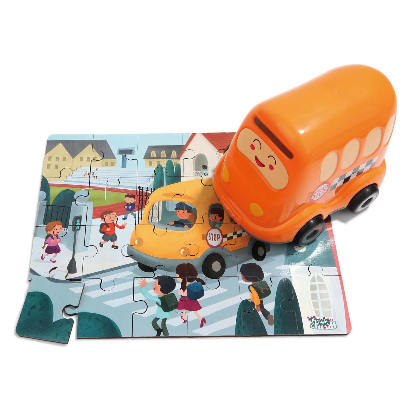 Topbright Toys Houten Legpuzzel School met Schoolbus, 24st. (24 Teile)