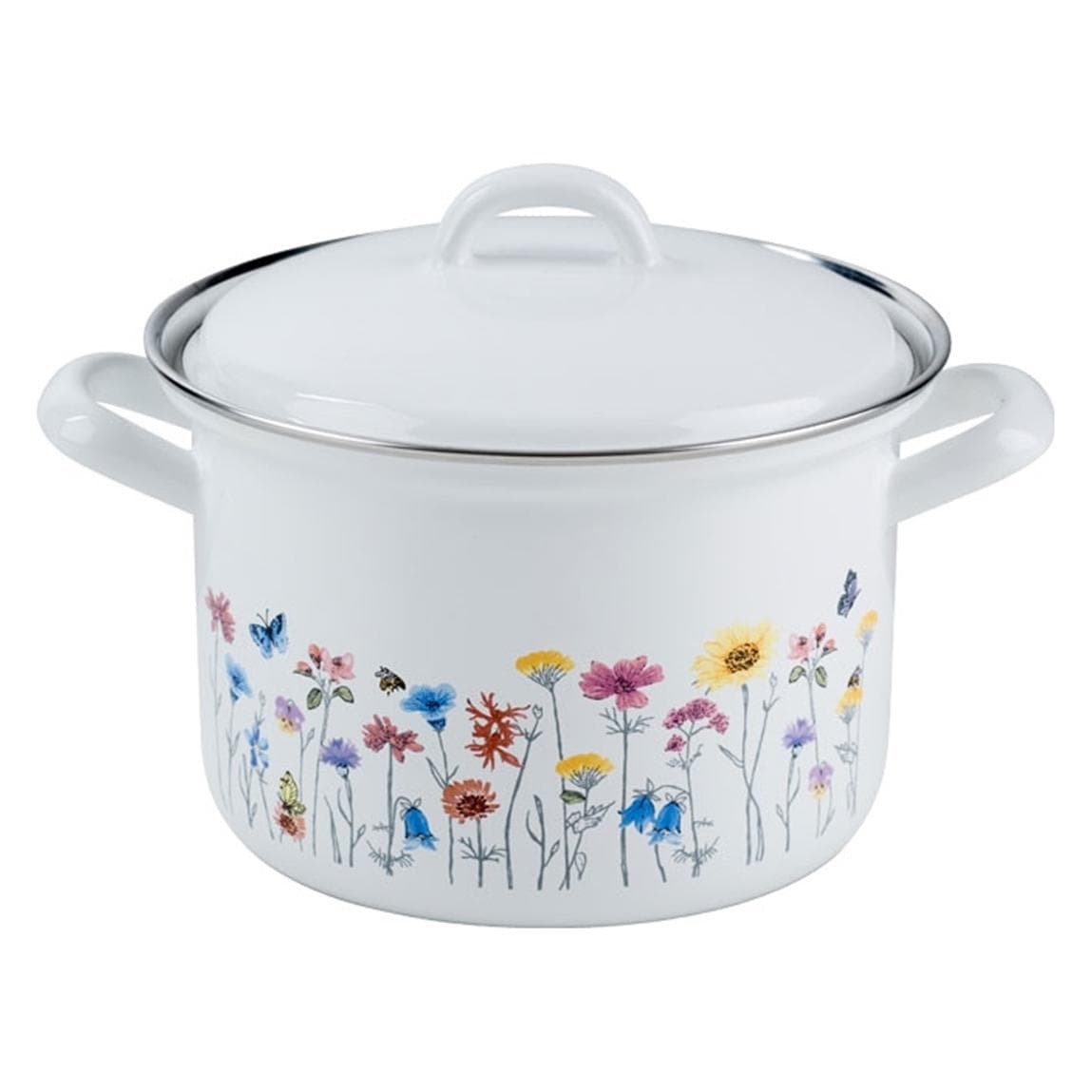 Kelomat Fleischtopf Country Flora mit Deckel Ø14cm 1 Liter Induktion, Pfanne + Kochtopf, Weiss