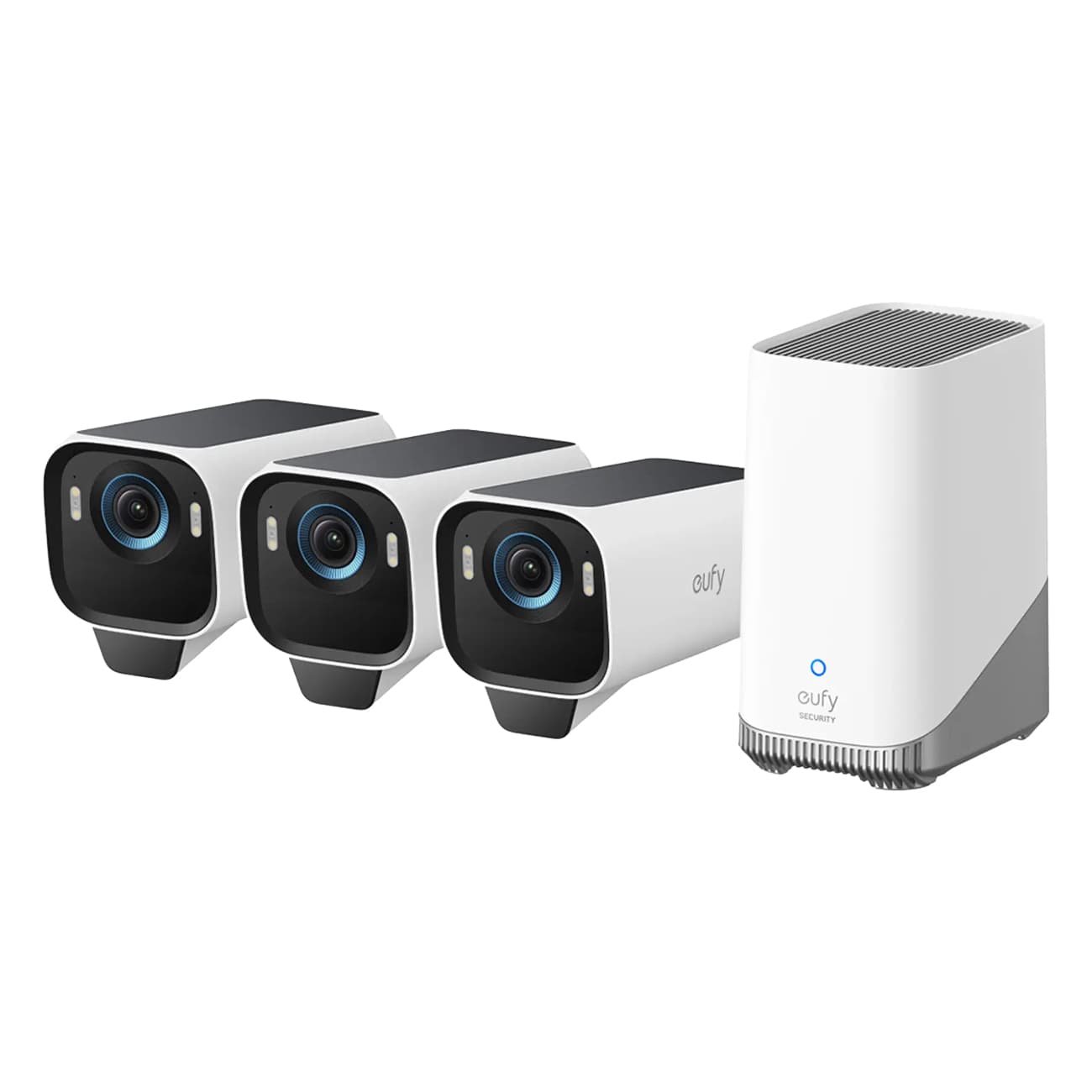 Eufy eufycam S3 Pro 3+1 weiß | Outdoor-Überwachsungskamera-Set | 3x Überwachungskamera + 1x Homebase | 4K-Auflösung | drahtlos | wetterfest