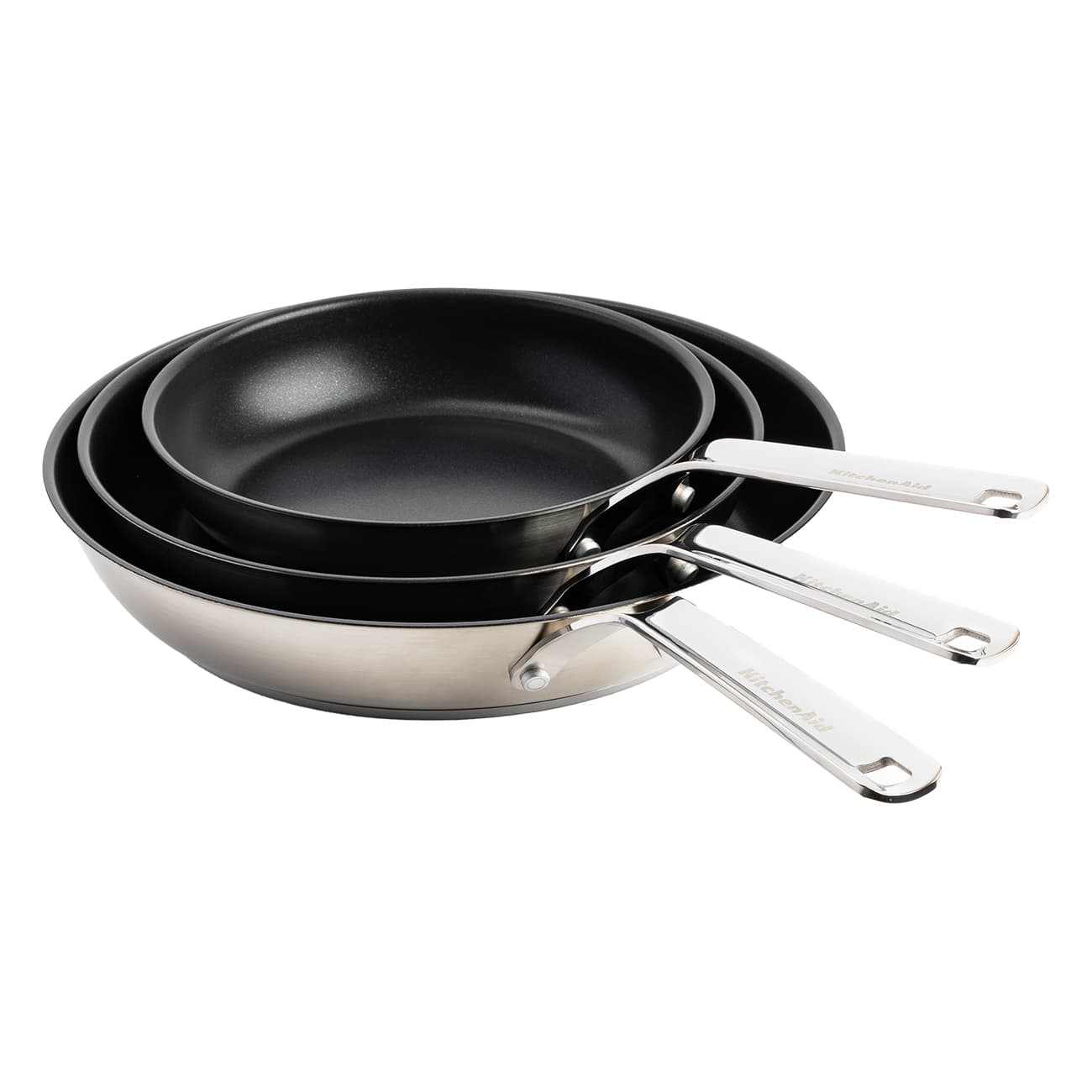 KitchenAid Stainless Steel silber/schwarz | Bratpfanne | 3-Teiliges Set | Spülmaschinengeeignet | Backofenfest | für alle Herdarten geeignet