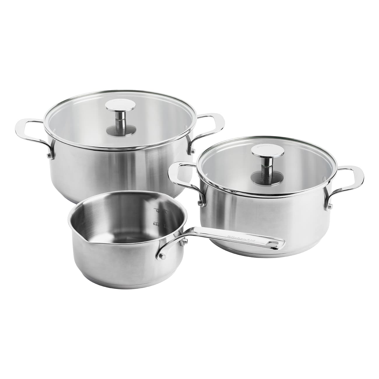 KitchenAid Stainless Steel silber | 5-Teiliges Kochtopfset | Spülmaschinengeeignet | Backofenfest | für alle Herdarten | 3-lagige