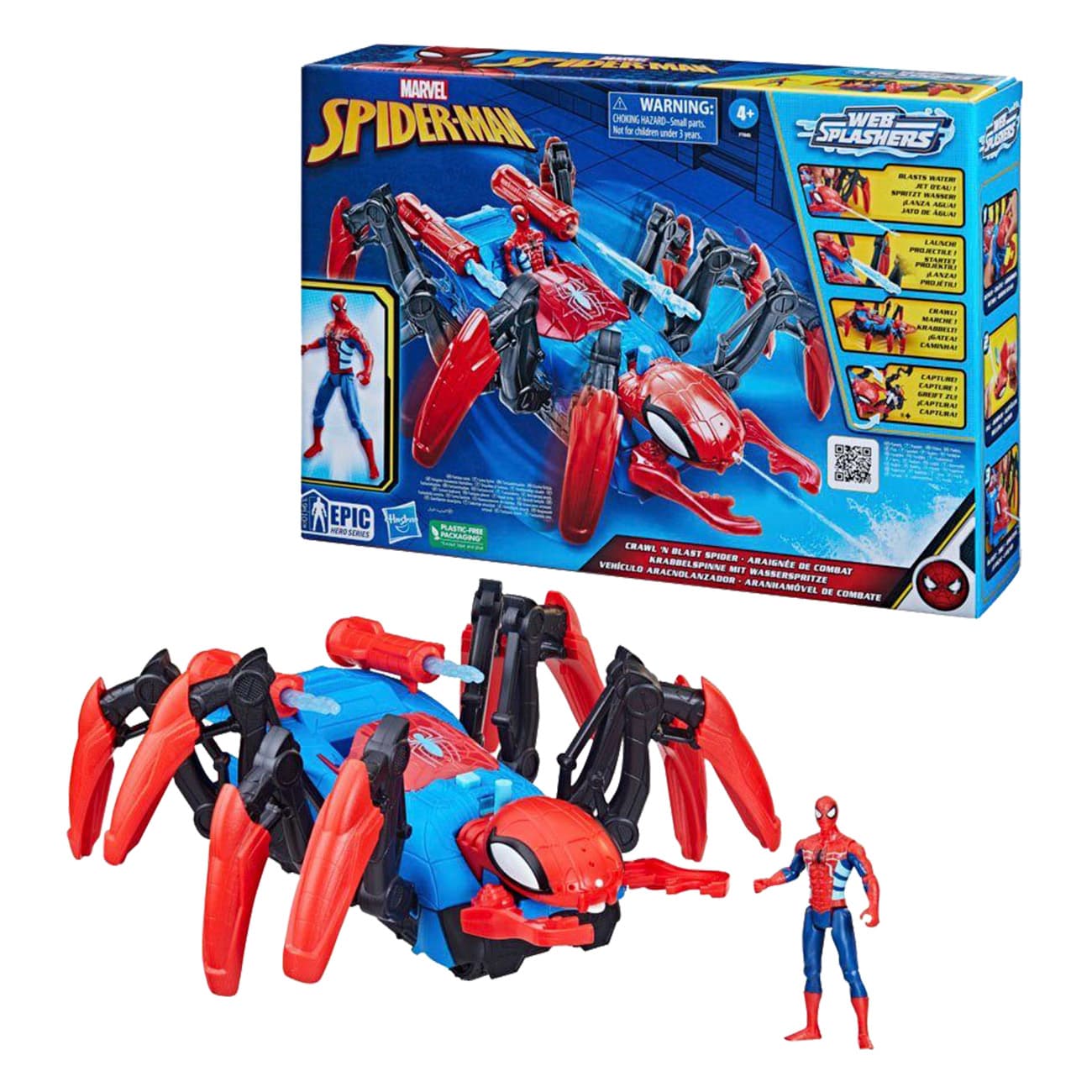 Hasbro Marvel Spider-Man - Crawl N Blast Spider | Krabbelspinne mit Spider-Man Figur | Feuert Projektile & Wasser ab | Mit Kieferklauen | Ab 4 Jahren