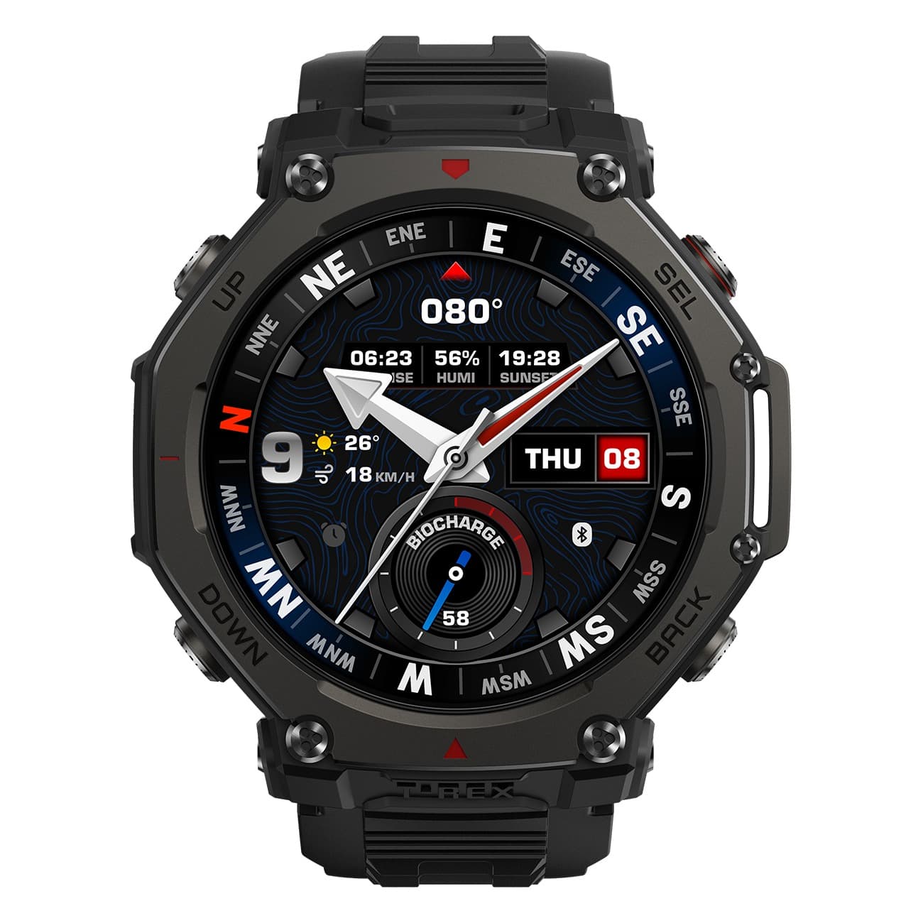 Amazfit T-Rex 3 Pro 48mm schwarz | Smartwatch | 180 Trainingsmodi | 10 ATM | Integrierter Lautsprecher | Zwei-Modus-Taschenlampe | Outdoor-Funktionen