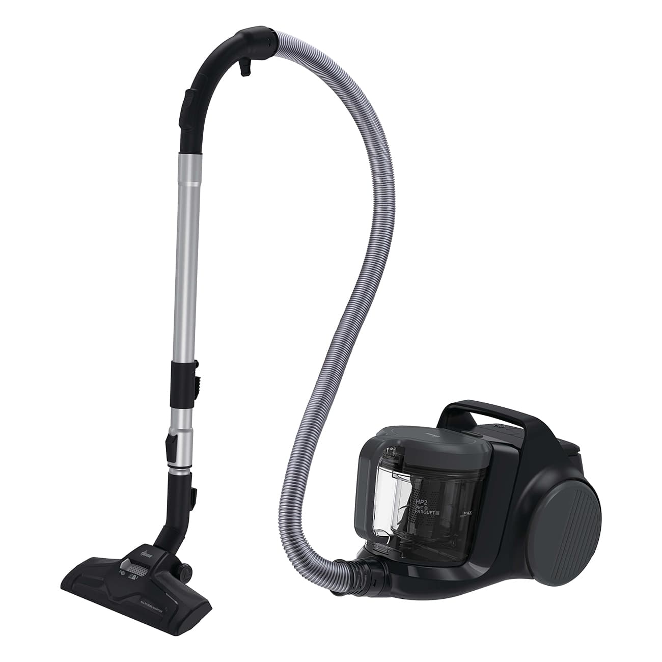 Hoover HP210P 011 schwarz | Staubsauger | Adaptive Düse | 360° drehbares Vorderrad | Waschbarer EPA-Filter | Leistungsstarker Motor | Niedriger