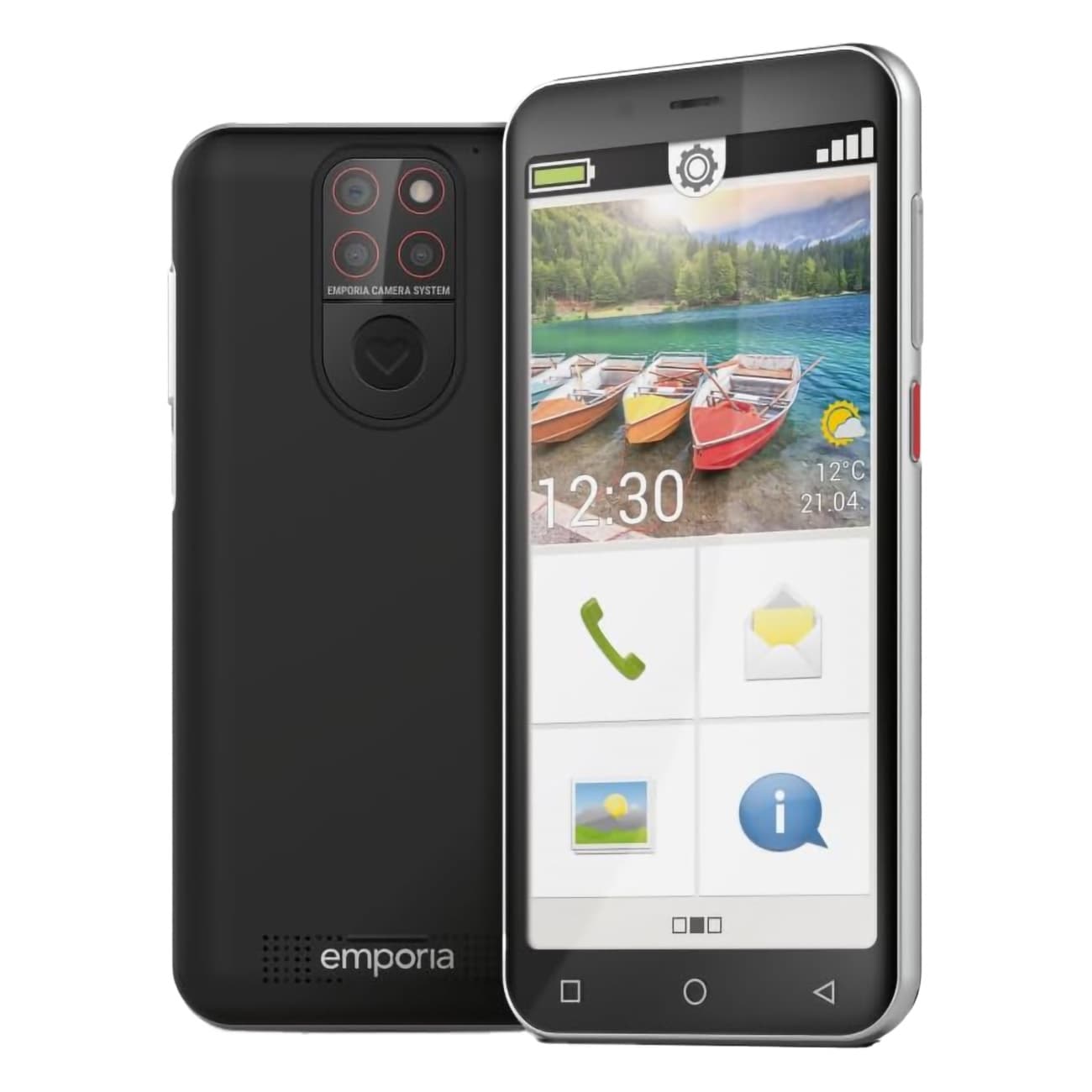 Aussteller emporiaSMART.5 Mini Schwarz | Seniorenhandy | 4G | Smartphone ohne Vertrag | Mobiltelefon mit Notruftaste | 4,95-Zoll-Display | Android 13