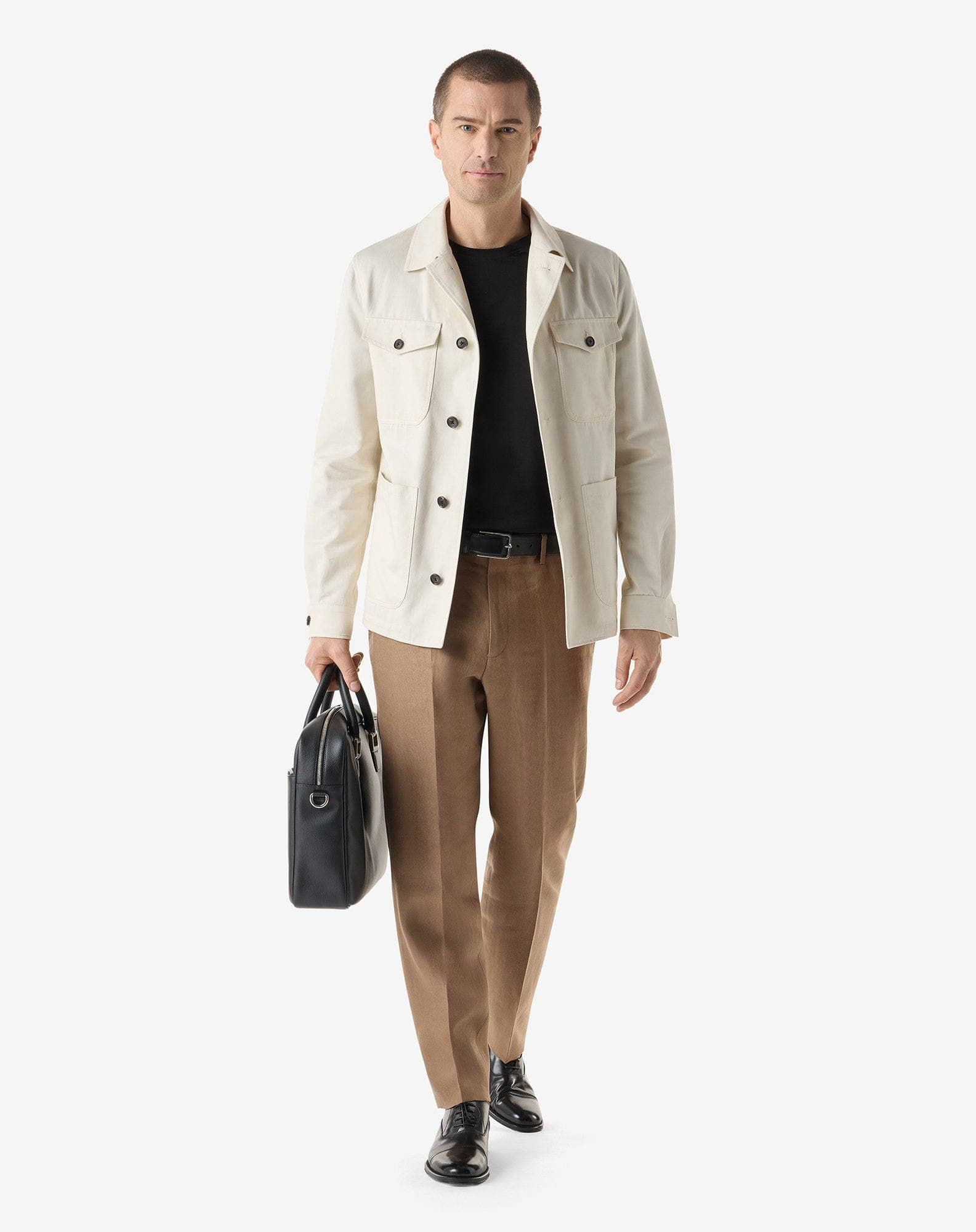 Brown linen-twill chino trousers