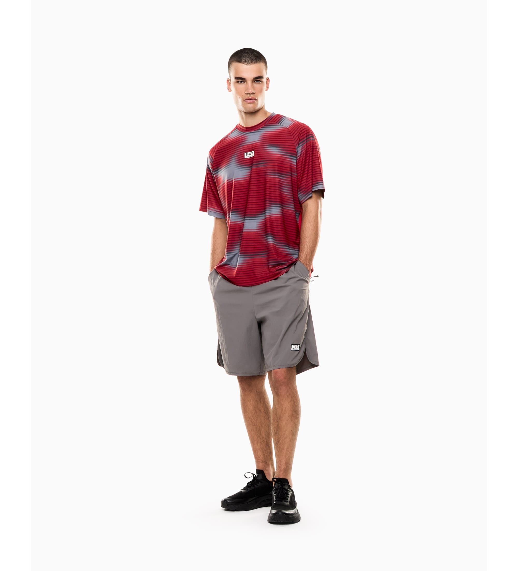 EA7 für Herren. 7M001378_AF21306 Kurze Hose Ventus7 M grau (L), Weiß, Sportlich, Synthetisch, Sportbekleidung, Multisport, Polyamid