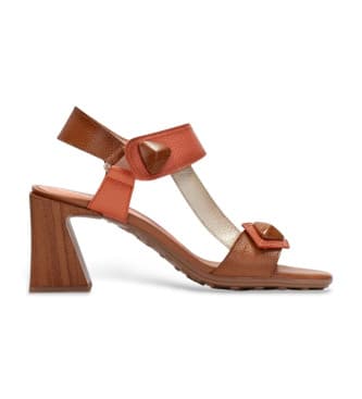 Hispanitas für Damen. CHV253958 Miami Korallen Sandalen (40), Leder, Braun, 3 bis 5 cm, Klettverschluss, Lässig, Party