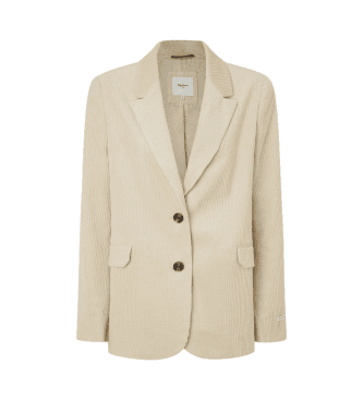 Pepe Jeans für Damen. PL402459 Beigefarbener Blazer Cara beige (L), Weiß, Lässig, Baumwolle