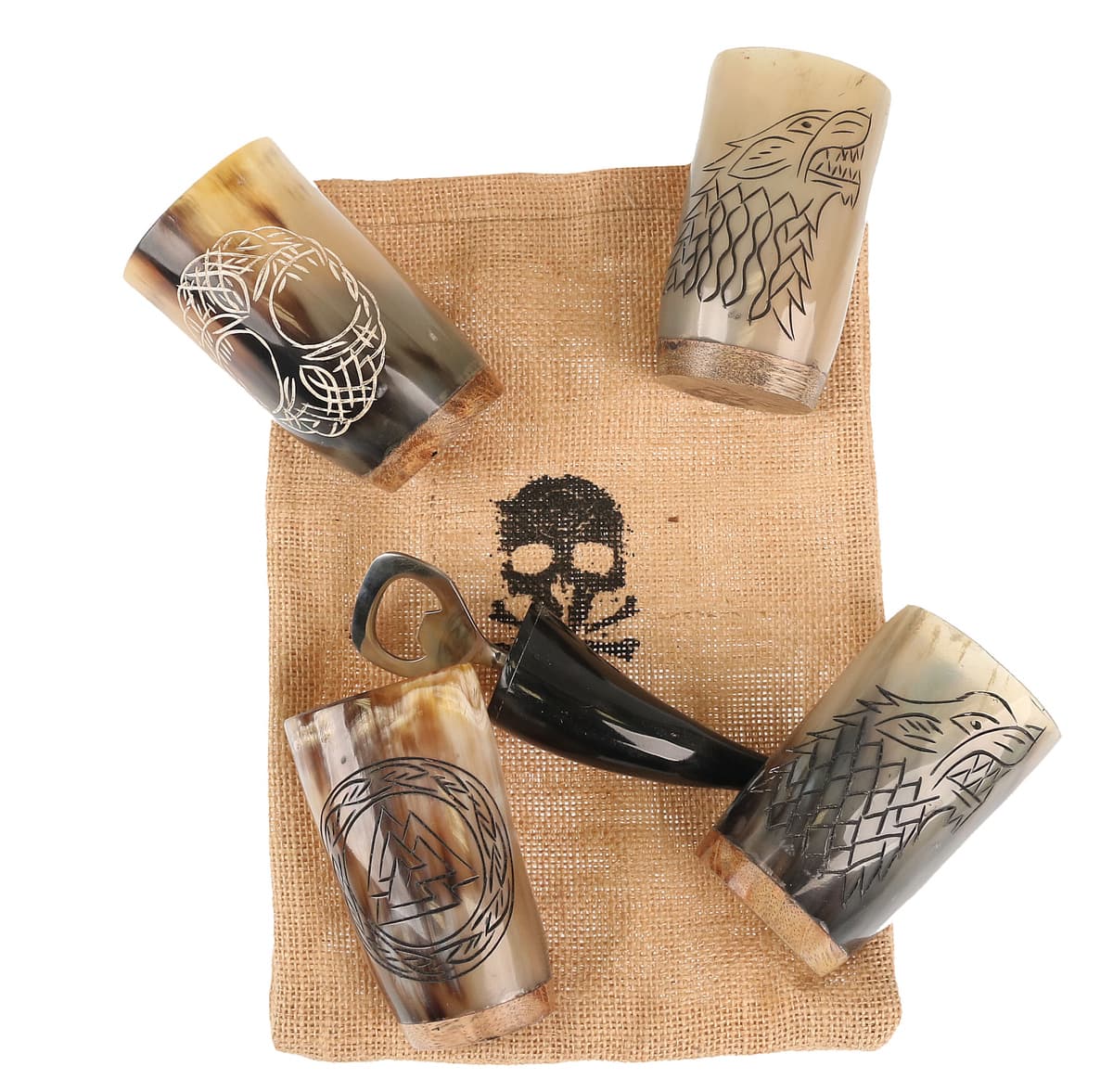 NNM - Set aus HORN Schnapsgläsern, Tasche und Flaschenöffner
